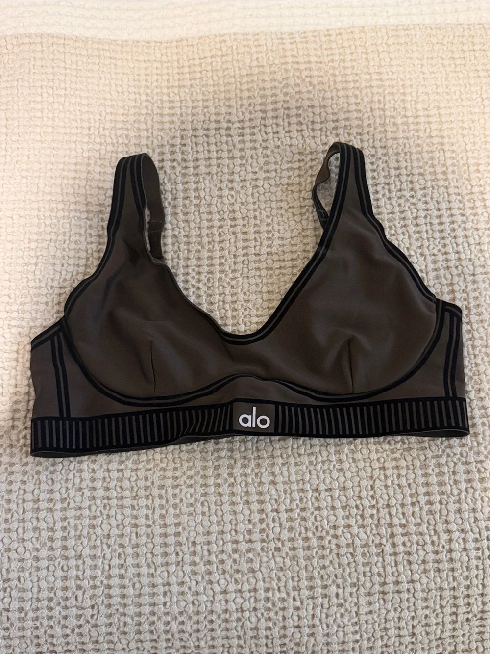 ALO Yoga Black Wireless V-Neck Bralette with Striped Underband